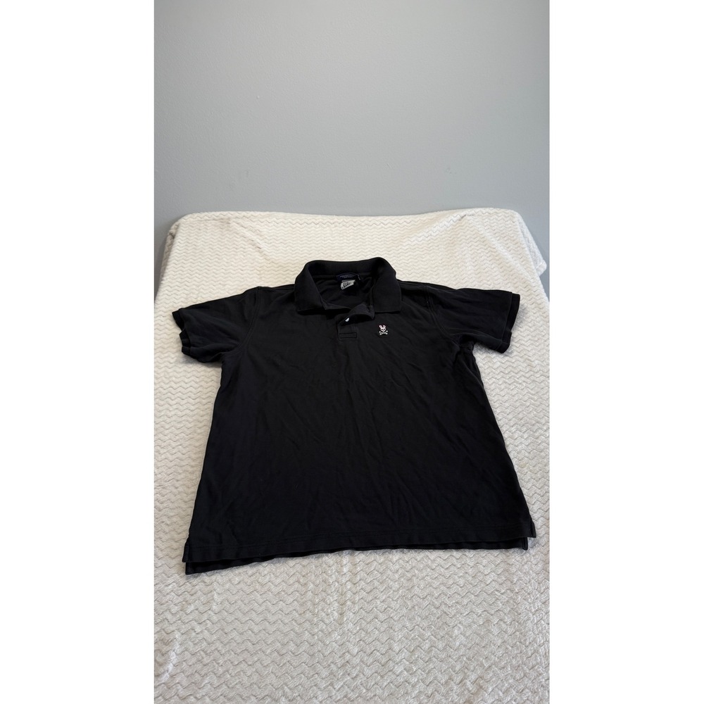 Psycho Bunny Mens Black Short Sleeve Pique Polo Shirt Logo Size 6 L 4334